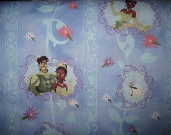 Frog Princess, Tiana, Cotton Fabric, Fat Quarter, 18X21, FQ, scrap, remnant, princess fabric, disney princess, princess tiana, fabric