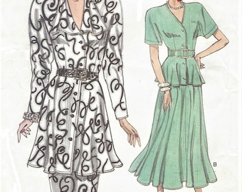 1980s Womens Dolman Sleeve Peplum Tops and Pencil or Flared Skirts Vogue Sewing Pattern 9834 Size 8 10 12 Bust 31 1/2 to 34 UnCut