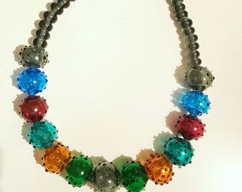 Lampwork Necklace, Bubble necklace, Beaded Jewelery, Murano glass necklace, Hollow Glass Beads, Silver clasp,clothing gift