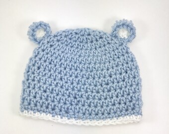 crochet baby bear hat, baby boy hat, crochet baby hat, bear hat, blue hat