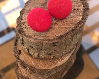 Fabric Button Earrings - Red