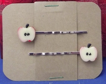 APPLE SLICE Teacher Bobby PIn Hair Clip Accessory - Set of 2 Handmade