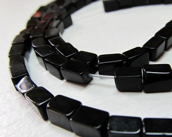 Onyx Beads 6 X 4mm Jet Black Smooth Shiny Rectangle Cubes - 7 inch Strand