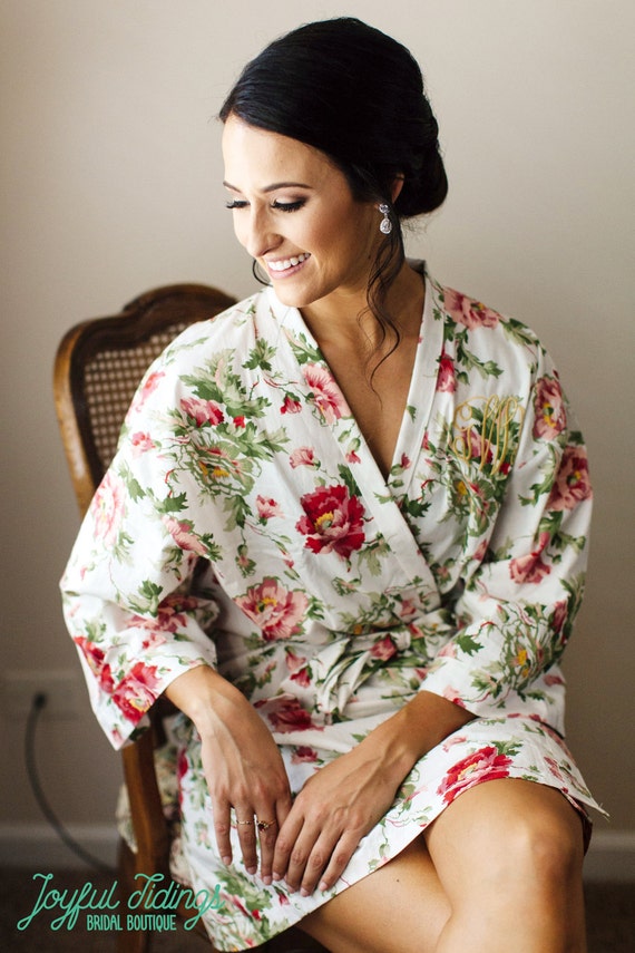 SALE Personalized Bridesmaid Robes Poplin Floral Robes