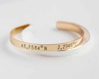 Bracciale coordinate, timbrato bracciale, bracciale oro mano timbrato, progettare il tuo gioielli, gioielli personalizzati, Coordinate