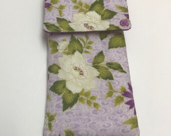 Purple and beige floral sunglass case, eyeglass case, soft eyeglass case, fabric pencil case, storage pouch