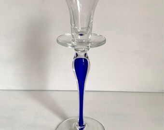 Single Glass Candlestick with Blue Column