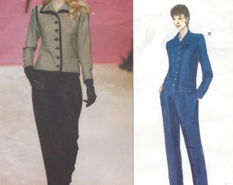 90s Yves Saint Laurent Womens Above Hip Jacket and Straight Leg Pants Vogue Sewing Pattern 2077 Size 8 10 Bust 31 1/2 to 32 1/2 Vogue Paris