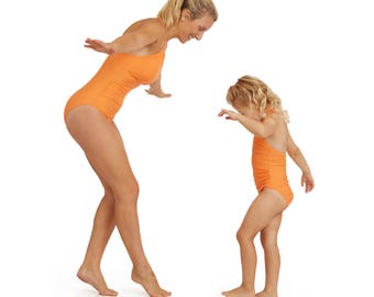 Matching Mother & daughter Swimwear. Made with premium UPF50+ Italian Eco-friendly Fabric - Annabelle in Orange