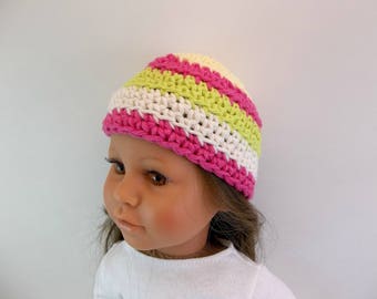 18 inch Doll Crochet Hat Lime Green Dark Pink Yellow and White Striped Hat Accessories Toys