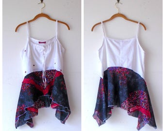 M~L~ Lace & Floral Harvest Tank Sun Top / Tunic gypsy clothing lagenlook handmade upcycled clothing boho chic hippie wearable art