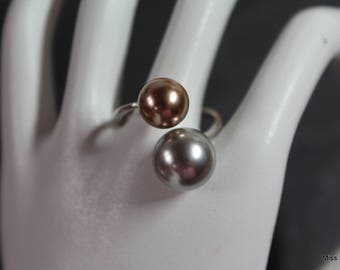 You and me ring silver plated silver and gold Swarovski pearls components