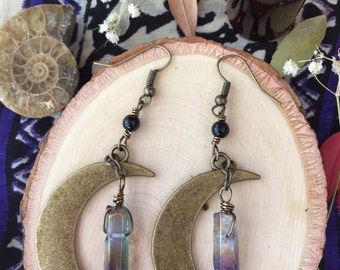 Crescent Moon and Celestial Aura Earrings