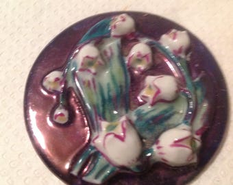 Large vintage cabochon, a relief decoration, porcelain