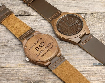 Father's day gift, First Father's day, Engraved Wooden Watch, Mens Wood Watch, Personalized Watch, Gifts for Him, Husband gift Leather Watch
