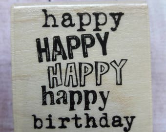 Happy Happy Happy Happy Birthday Wood Mounted Rubber Stamp Scrapbooking & Paper Craft Supplies