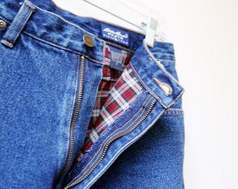 Flannel Rolled High Waisted Denim Jeans