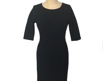 vintage 1950's black wiggle dress / Henning Lund & Co. / textured wool / knit bodycon dress / women's vintage dress / tag size 12