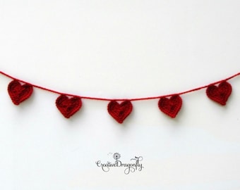 Red Heart Garland, Heart Banner, Valentine Bunting