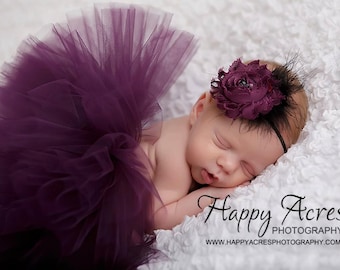 PLUM PRINCESS....newborn tutu, baby tutu with vintage headband, newborn photography prop.....plum tutu, purple tutu