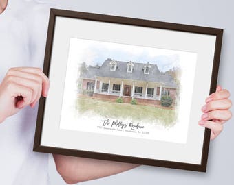 Housewarming Gift - Custom House Portrait - Custom House Watercolor - Personalized Housewarming Gift- Watercolor House- Realtor Closing Gift