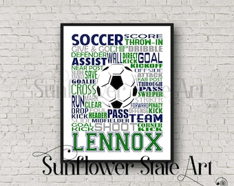 Personalized Soccer Poster, Girls Soccer Typography, Gift for Soccer Players, Soccer Gift, Soccer Team Gift, Soccer Print, Soccer Player Art