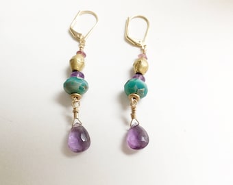 Amethyst Briolettes and Czech Rondelle Earrings