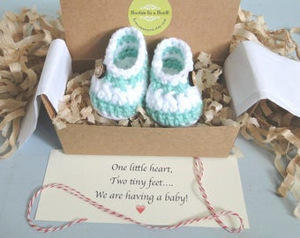 Grandparent Pregnancy Announcement, Personalized Message, BOOTIES IN A BOX®, Baby Boy or Girl Booties, Ready To Ship