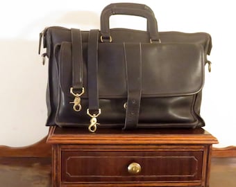 Etsy BDay Sale Coach Harrison Multi-Compartment Briefcase In Black Leather U.S.A. Made - Missing Magnetic Buckle Snap