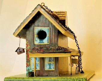 Unique , Handmade , Farmhouse Birdhouse , Hand Painted