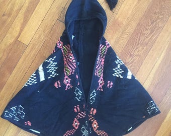 Adorable Vintage Boho Kids Embroidered Hooded Poncho 2T–4T