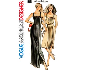 Vogue American Designer 2533 ALBERT NIPON Womens Pleated Sundress Maxi 70s Vintage Sewing Pattern Size 12 Bust 34 inches UNCUT Factory Folds
