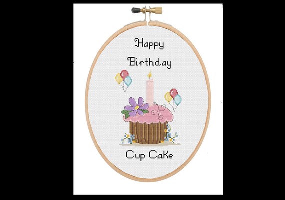 Download Happy Birthday Cup Cake flowers candle balloons modern cross