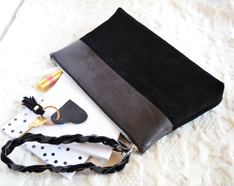 Ivy. Leather Pouch. Leather Wristlet Clutch. Leather Bag. Black Leather Clutch. Black Leather Pouch. Leather Bag