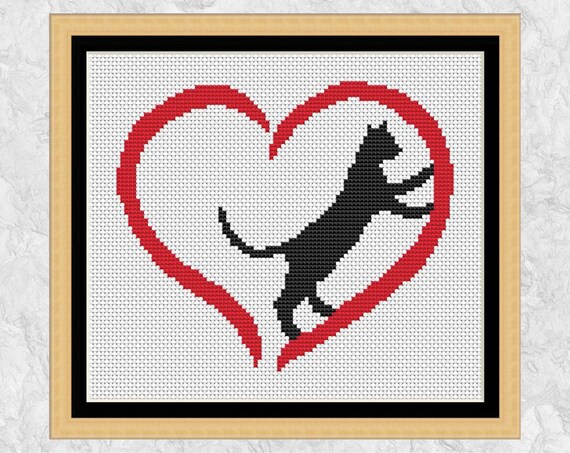 Cat cross stitch pattern modern cross stitch heart cat lover
