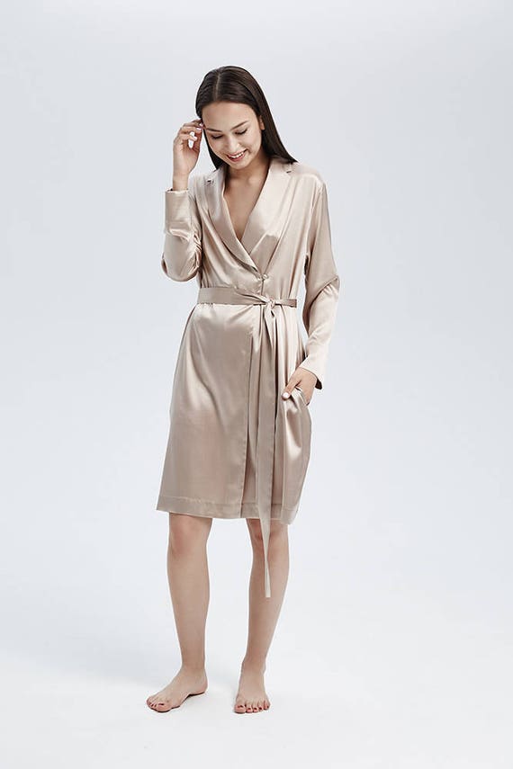 Beige Silk Robe Soft Organic Silk Champagne Silk Trousseau