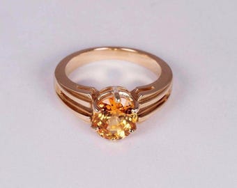 14K Yellow Gold Orange Sapphire Ring, size 6.25