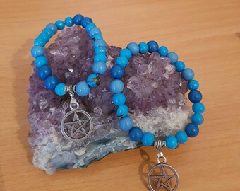 Pentagram charm bracelet ~ 8mm & 6mm beads