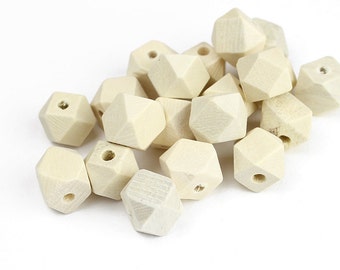 Small Faceted Wood Beads - 12mm x 12mm Polyhedron Beads - 20 Pieces