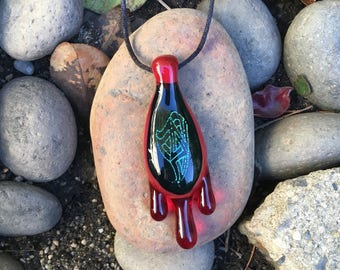 Red Dichroic Image Pendant with Drips (Borosilicate Glass)