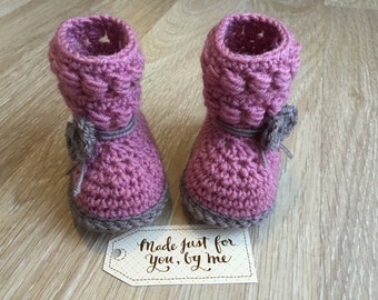 Crochet Baby Girl Willow Booties, Gift Idea for Baby Shower, Pregnancy Announcement and Gender Reveal to Grandparents, Family and Friends