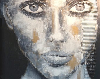 Portrait schwarz & weiß Druck auf Acrylglas Original Modern Art Zeitgenössische Kunst