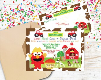 Elmo Invitation,Elmo Invitations,Elmo Invites,Elmo Invite,Sesame Street Invite,Barnyard Invitation,Barnyard Invitations,Invites farm animals