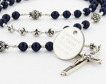 Confirmation Rosary, Confirmation Gift, Catholic Confirmation, Boy Rosary, Personalized Rosary, Rosary Bead, Dark Blue Rosary, PeaceDBSc