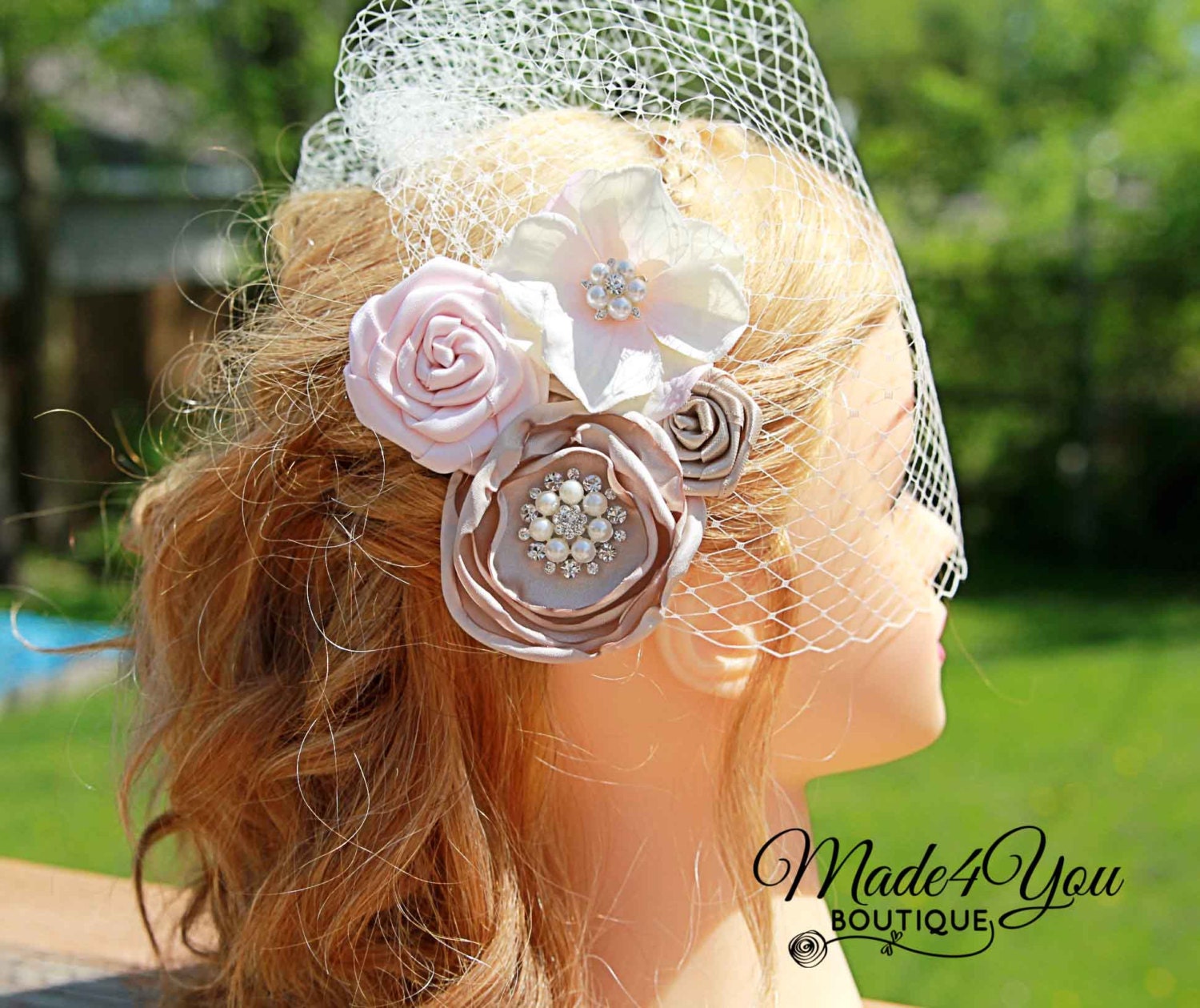 Blush Champagne Wedding Birdcage Bridal Headpiece