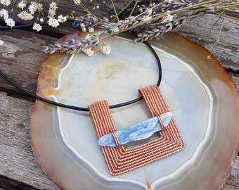 Copper ,wire wrapped kayanite pendant