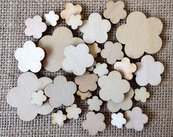 Wooden Flower Shapes, 5 Petal Design in Mixed Sizes