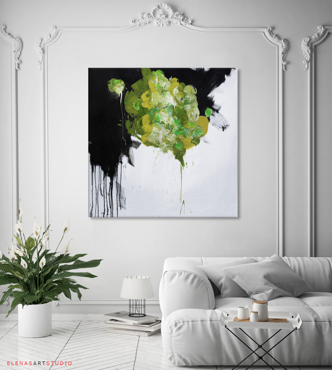 Abstract green black painting green black art Abstract