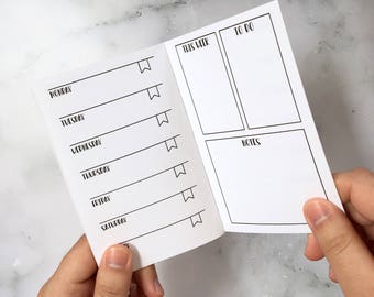 Printed -Week on 1 Page INSERTS - Planner inserts for pocket and personal size travellers notebooks TN