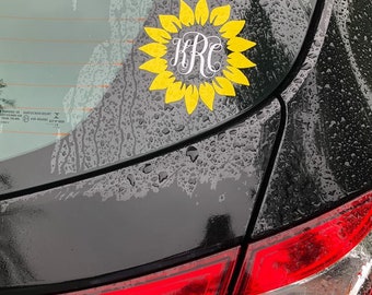 Sunflower Monogram Decal, Custom Sunflower Monogram Sticker, Initials sticker, Yeti Monogram, Macbook monogram, Car monogram